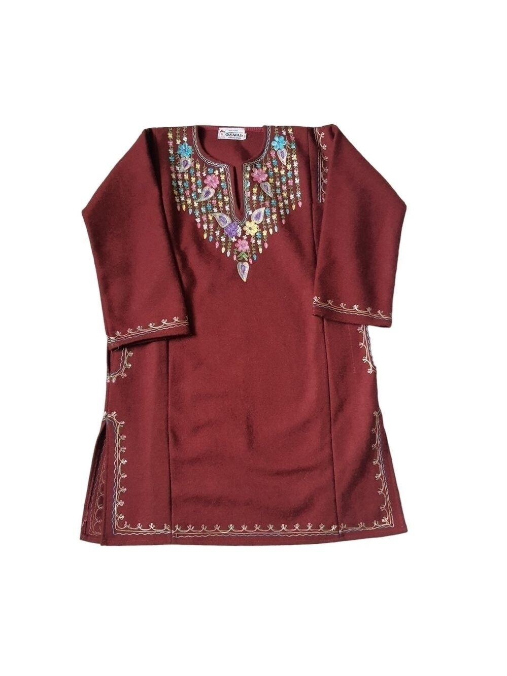 VNTG Embroidered Kaftan Burgundy Red Multi Color Boho Size 36